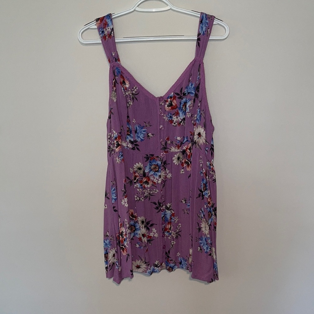 Floral Print Tank Top with Button Detail